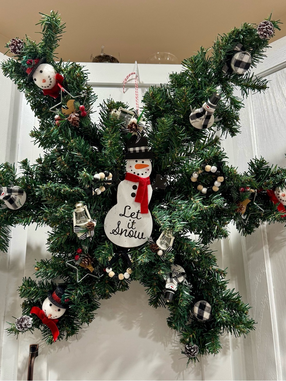 Let It Snow Snowman Wreath Wall Decor - Green and Red